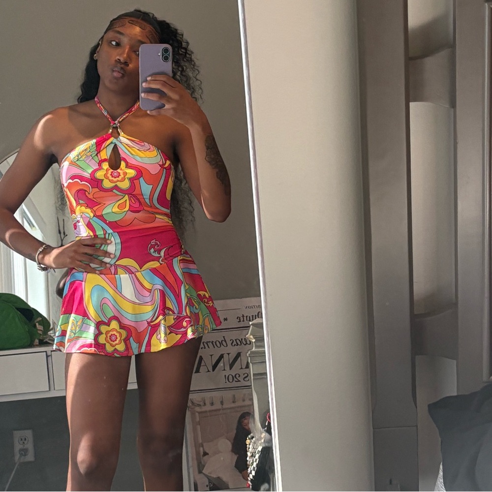 Fashion Nova Vibrant Multicolor Halter Dress